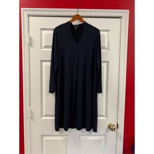 Eileen Fisher Navy V-Neck Swing Dress sz XL EUC